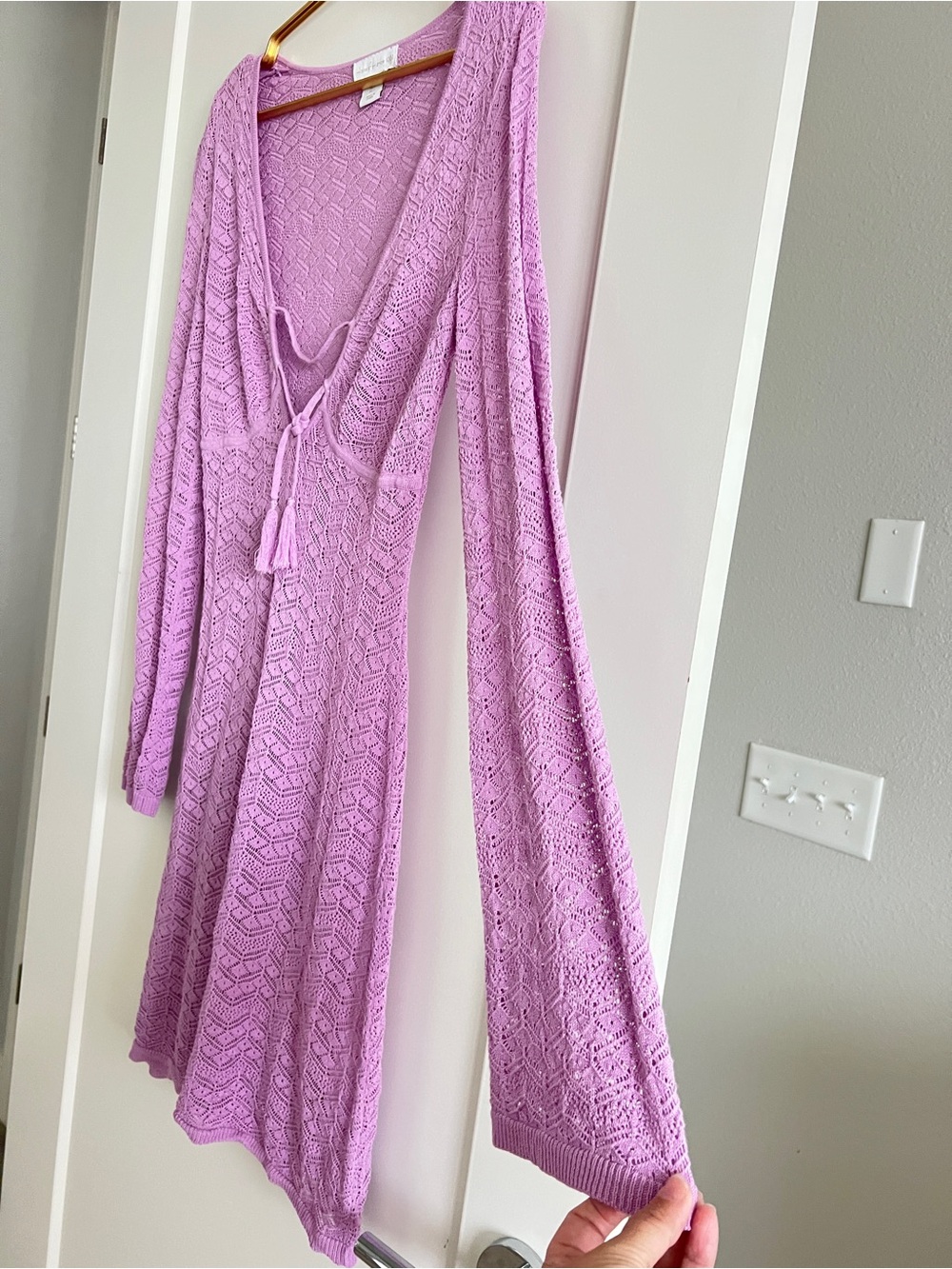 House of Harlow 1960 Lavender Crochet Bell Sleeve Cover Up Dress Size Small - Picture 8 of 15